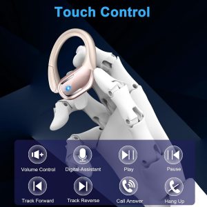 Wireless Earbud, 75H Bluetooth 5.4 Headphones Sport IP7 Waterproof, Running Wireless Earphones with ENC Noise Canceling Mic, 3D Bass Over Ear bud with Earhooks for Android, iOS, Workout, Gym, Rosegold