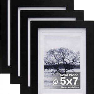 Egofine 5x7 Picture Frames Set of 4, Made of Solid Wood Covered by Plexiglass 3.5x5 and 4x6 with Mat or 5x7 without Mat, for Table Top Display and Wall Mounting Photo Frame Black