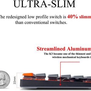 Keychron K3 Versión 2, 75% de diseño, 84 teclas Teclado mecánico inalámbrico ultrafino Bluetooth/USB con cable con retroiluminación blanca, interruptor marrón óptico Keychron de perfil bajo