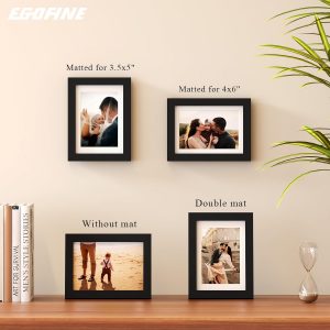 Egofine 5x7 Picture Frames Set of 4, Made of Solid Wood Covered by Plexiglass 3.5x5 and 4x6 with Mat or 5x7 without Mat, for Table Top Display and Wall Mounting Photo Frame Black
