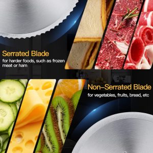 Meat Slicer, 200W Electric Food Slicer with 2 Removable 7.5" Stainless Steel Blades and Stainless Steel Tray, Child Lock Protection, Adjustable Thickness, Food Slicer Machine for Meat Cheese Bread