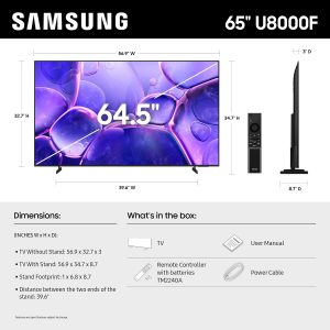 Samsung Smart TV Crystal UHD U8000F 4K de 65 pulgadas (modelo 2025) Contenido gratuito sin fin, procesador de cristal 4K, diseño MetalStream, Knox Security, Alexa incorporado