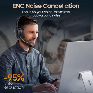 Trucker Bluetooth Headset, Wireless Headset with Mic, Bluetooth Headsets with Dual Noise Cancelling Microphone & Mute Button, 55Hrs Working Time PC Headsets for Cell Phones, Computer, Truck Driver