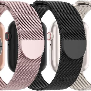 Paquete de 3 correas de malla metálica compatibles con Apple Watch de 1.496 in 1.575 in 1.614 in 1.654 in 1.732 in 1.772 in 1.811 in 1.929 in, correa magnética de acero inoxidable para iWatch Ultra 3 2 1 Series 11/10/9/8/SE/7/6/5/4/3 para hombres y mujeres