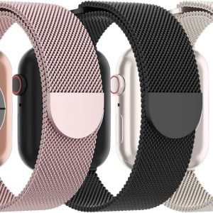 Paquete de 3 correas de malla metálica compatibles con Apple Watch de 1.496 in 1.575 in 1.614 in 1.654 in 1.732 in 1.772 in 1.811 in 1.929 in, correa magnética de acero inoxidable para iWatch Ultra 3 2 1 Series 11/10/9/8/SE/7/6/5/4/3 para hombres y mujeres