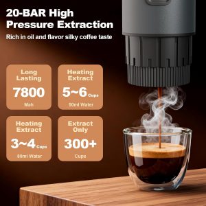 Portable Coffee Maker, 3 in 1 Electric Espresso Machine Set, Rechargeable Self-Heating Brewer with Carrying Bag and Coffee Stand for Office Camping, Hiking