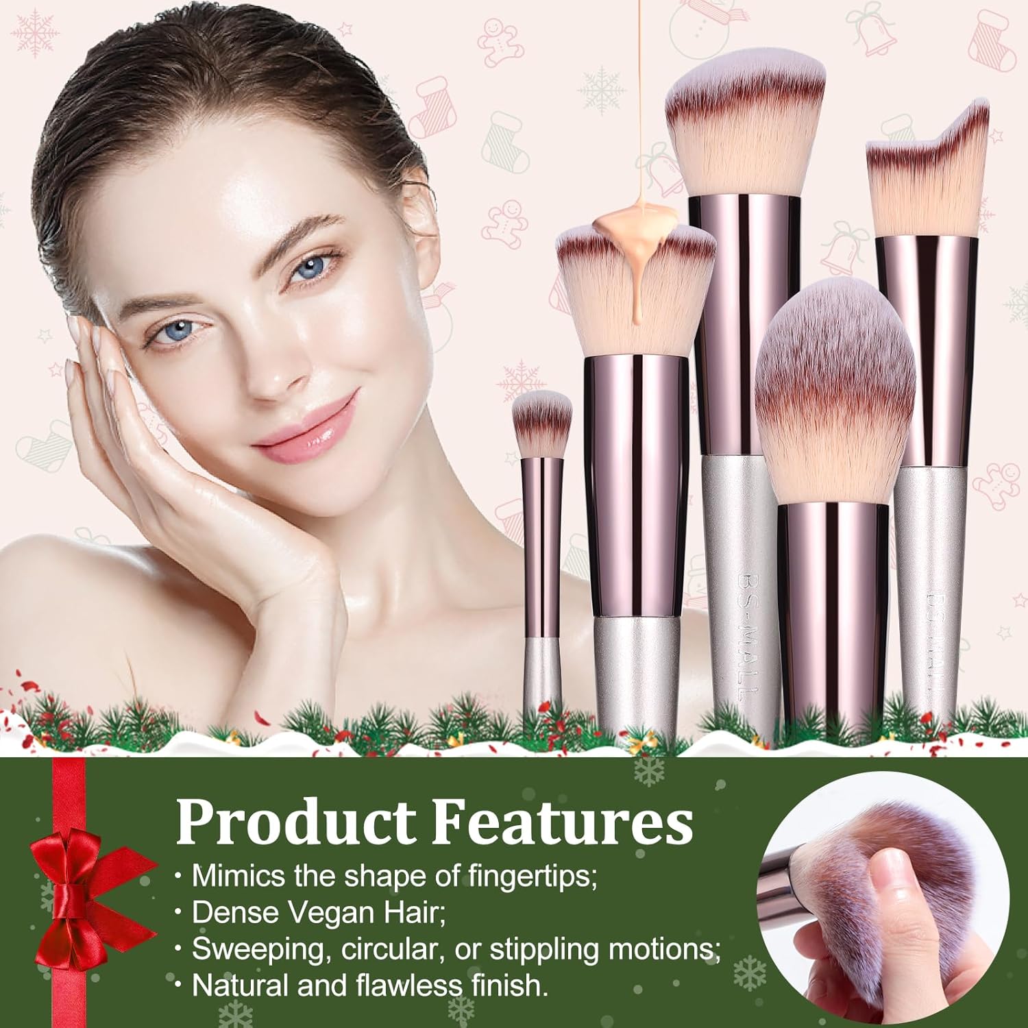 BS-MALL Juego de brochas de maquillaje, 18 piezas, base sintética de alta calidad, correctores de polvo, sombras de ojos, brochas de maquillaje con estuche negro