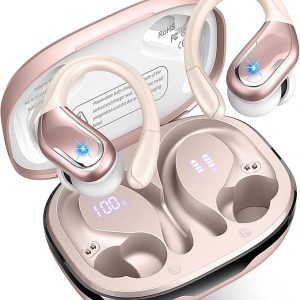 Wireless Earbud, 75H Bluetooth 5.4 Headphones Sport IP7 Waterproof, Running Wireless Earphones with ENC Noise Canceling Mic, 3D Bass Over Ear bud with Earhooks for Android, iOS, Workout, Gym, Rosegold
