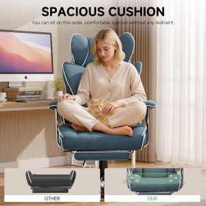 COMHOMA Silla de oficina grande y alta, silla de juegos de cuero con reposapiés, silla de oficina ergonómica ejecutiva con soporte lumbar de resorte de bolsillo y con reposabrazos suaves fijos hacia