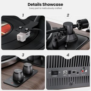 All in One Vinyl Record Player,Bluetooth Turntable Built in 4 Stereo Speakers Phono Preamp,High Fidelity Turntables for Vinyl Records with Magnetic Cartridge AT-3600L,2-Speed,33/45RPM,PC Recording