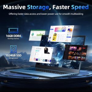 SGIN 15.6 Inch Laptop, 16GB RAM 1024GB SSD, Laptops Computers Celeron N5100, Win 11, Portable Notebook, 7000mAh, WiFi 6, 180° Open Angle, USB 3.2, for Business and Students