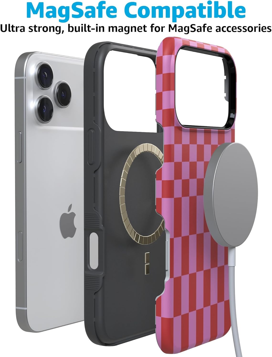 Casely iPhone 17 Pro Max Case | Vibe Check | Pink Checkerboard | Compatible with MagSafe | Bold Protective Design
