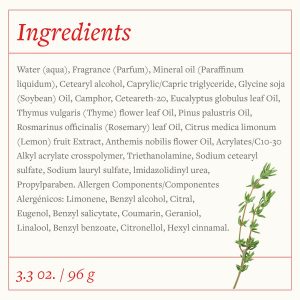 SwissJust Crema de tomillo, tomillo tomillo 3.39 oz. Crema de masaje con aceite de alcanfor, aceites esenciales de manzanilla de eucalipto limón, romero, soja y pino.