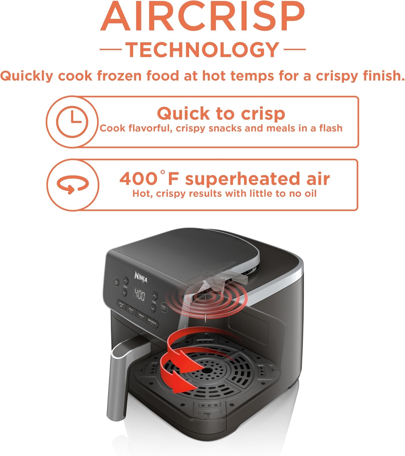 Ninja Freidora de aire | Freidora de aire profesional 4 en 1, asar, recalentar, deshidratar | Capacidad de 5 cuartos de galón para hasta 4 libras de papas fritas | Temperatura máxima de 400 F | Cesta antiadherente y plato para verduras | 120 V | Gris | AF141