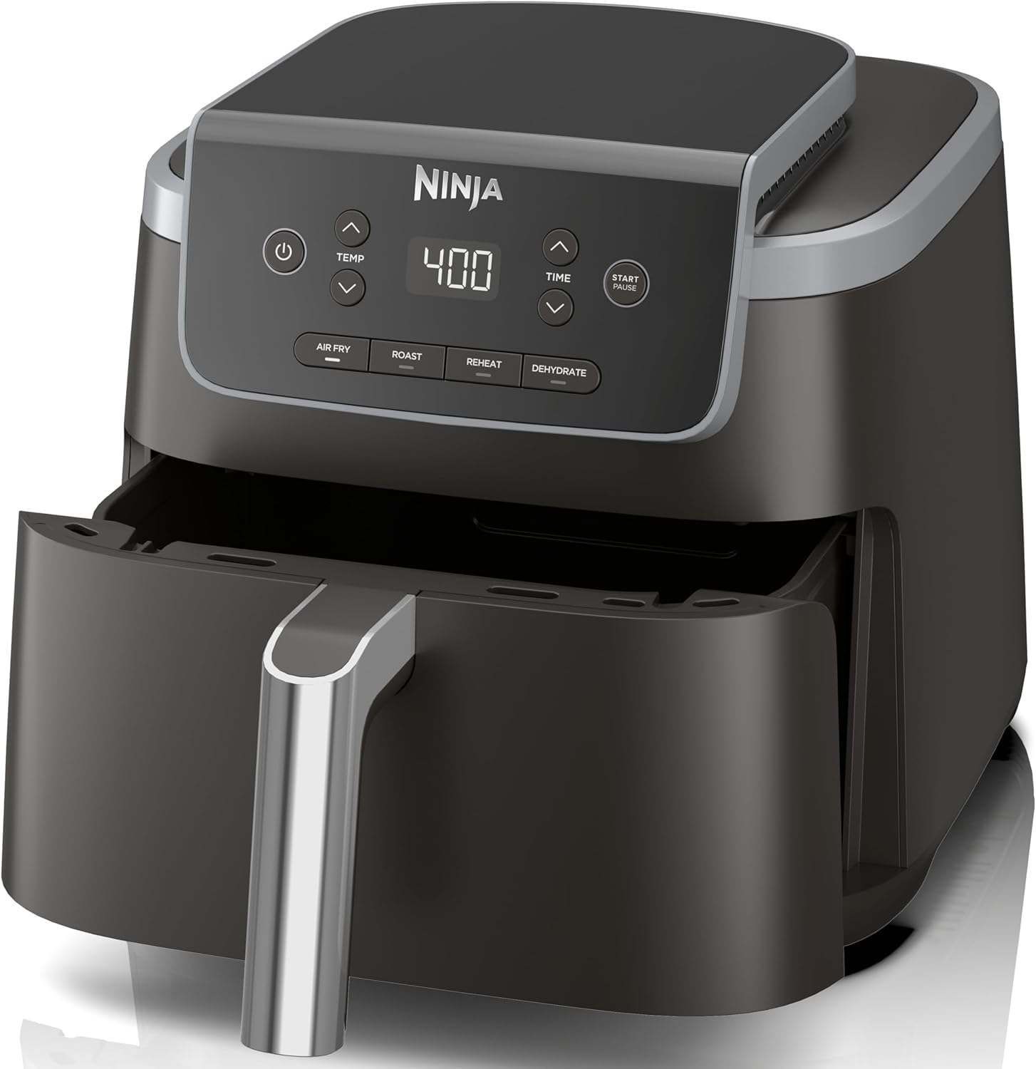 Ninja Freidora de aire | Freidora de aire profesional 4 en 1, asar, recalentar, deshidratar | Capacidad de 5 cuartos de galón para hasta 4 libras de papas fritas | Temperatura máxima de 400 F | Cesta antiadherente y plato para verduras | 120 V | Gris | AF141