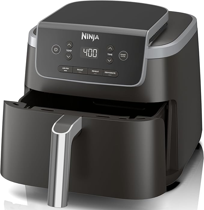 Ninja Freidora de aire | Freidora de aire profesional 4 en 1, asar, recalentar, deshidratar | Capacidad de 5 cuartos de galón para hasta 4 libras de papas fritas | Temperatura máxima de 400 F | Cesta antiadherente y plato para verduras | 120 V | Gris | AF141
