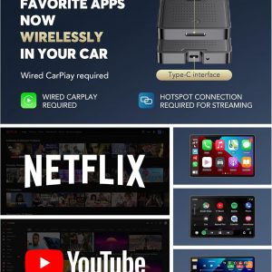 Adaptador CarPlay inalámbrico 2 en 1 para transmisión de Netflix/YouTube/TikTok/TF Card, caja de IA de video mágico 2025 y dongle automático Android, Plug & Play, compatible con iPhone 8+/iOS10+