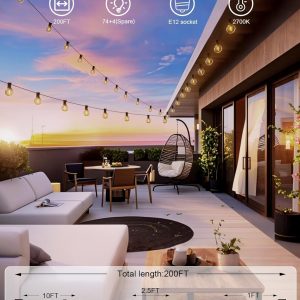 RTTY Outdoor String Lights 200 FT Globe LED Patio Lights with G40 Plastic Bulbs,Waterproof Shatterproof Dimmable Connectable Hanging for Backyard Porch Balcony Party Cafe Deck Decor