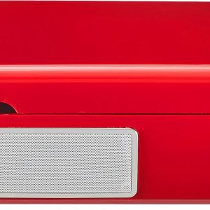 Crosley CR6047A-RE Powel - Reproductor de discos de vinilo Bluetooth 7 en 1 con radio AM/FM, reproductor de CD y entrada auxiliar, rojo
