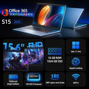SGIN 15.6 Inch Laptop, 16GB RAM 1024GB SSD, Laptops Computers Celeron N5100, Win 11, Portable Notebook, 7000mAh, WiFi 6, 180° Open Angle, USB 3.2, for Business and Students