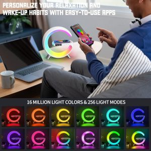 2026 New Smart Table Lamp with 4-in-1 Wireless Charger, Bluetooth Speaker, Alarm Clock, Night Light, App Control, for Bedroom, Office, Home Decor