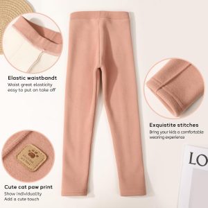 4 Pack Girls Fleece Lined Leggings Kids Winter Warm Pants Girls Thick Basic Solid Full Length Pants