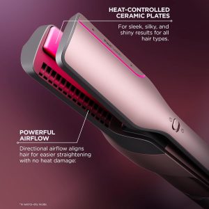 Shark FlexFusion Hair Straightener & Powerful Hair Dryer with Fusion Hair Brush, Ceramic Air Styler with Auto-Wrap Curlers & Concentrator, Ceramic Plates, Cosmic Blush HD641S