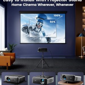 [Built-in Official Apps/4K Support] Smart Outdoor Projector with WiFi and Bluetooth, 800ANSI Movie Projector, DoIby Audio with Dual Speaker, Auto Focus w/ YouTube&PrimeVideo Proyector, Upgrad P62 Pro