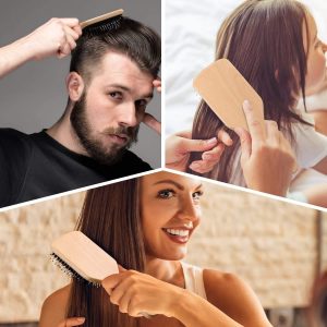 Hair Brush, 2 Pack Boar Bristle Paddle Hairbrush for Women Men Kids Reducing Frizzy, No More Tangle, Small Travel Brush Tail Comb & Giftbox Included