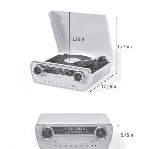 Crosley CR6047A-RE Powel - Reproductor de discos de vinilo Bluetooth 7 en 1 con radio AM/FM, reproductor de CD y entrada auxiliar, rojo