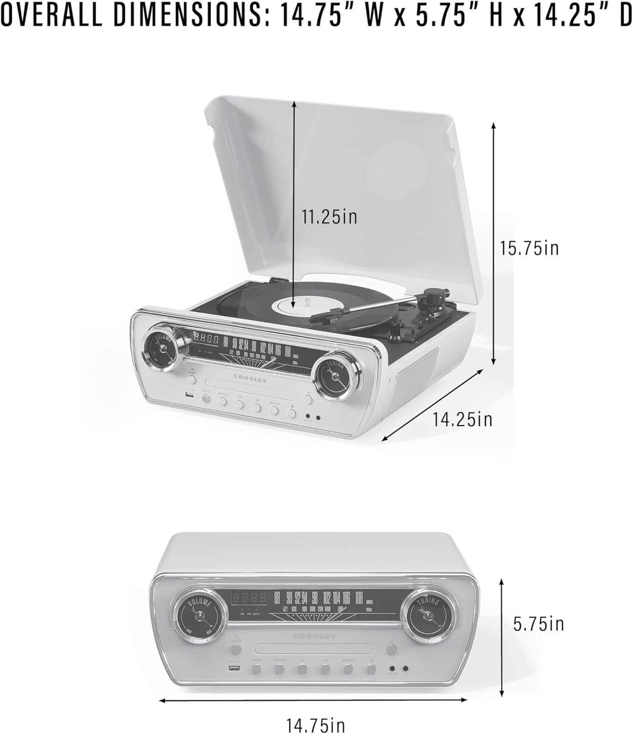 Crosley CR6047A-RE Powel - Reproductor de discos de vinilo Bluetooth 7 en 1 con radio AM/FM, reproductor de CD y entrada auxiliar, rojo