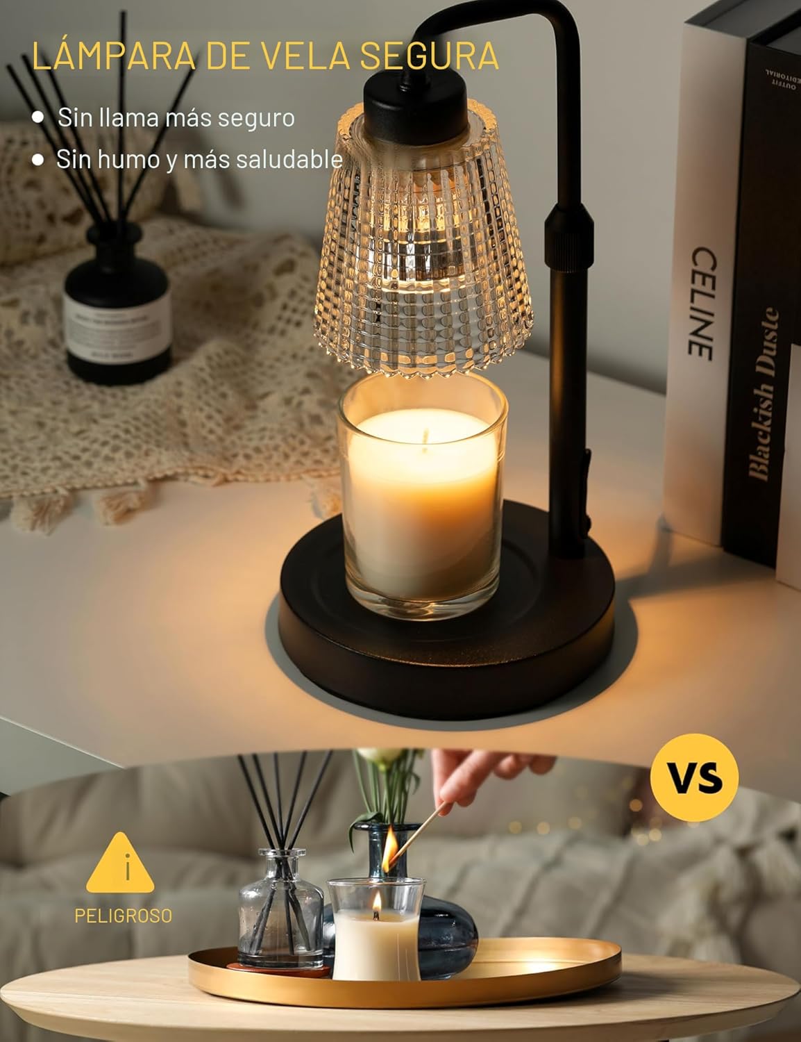 Lámpara calentadora de velas con temporizador regulable, altura ajustable, regalos de inauguración de la casa, decoración de habitación del hogar, regalos de cumpleaños para mujeres y mamá,