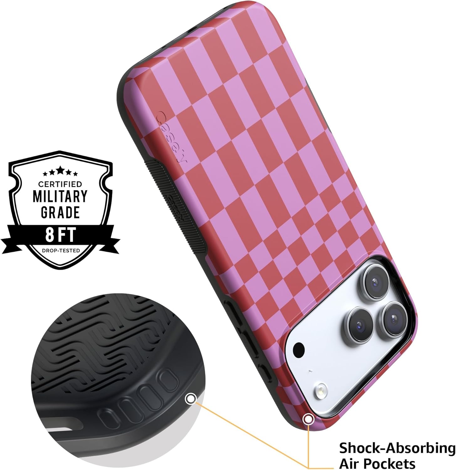 Casely iPhone 17 Pro Max Case | Vibe Check | Pink Checkerboard | Compatible with MagSafe | Bold Protective Design