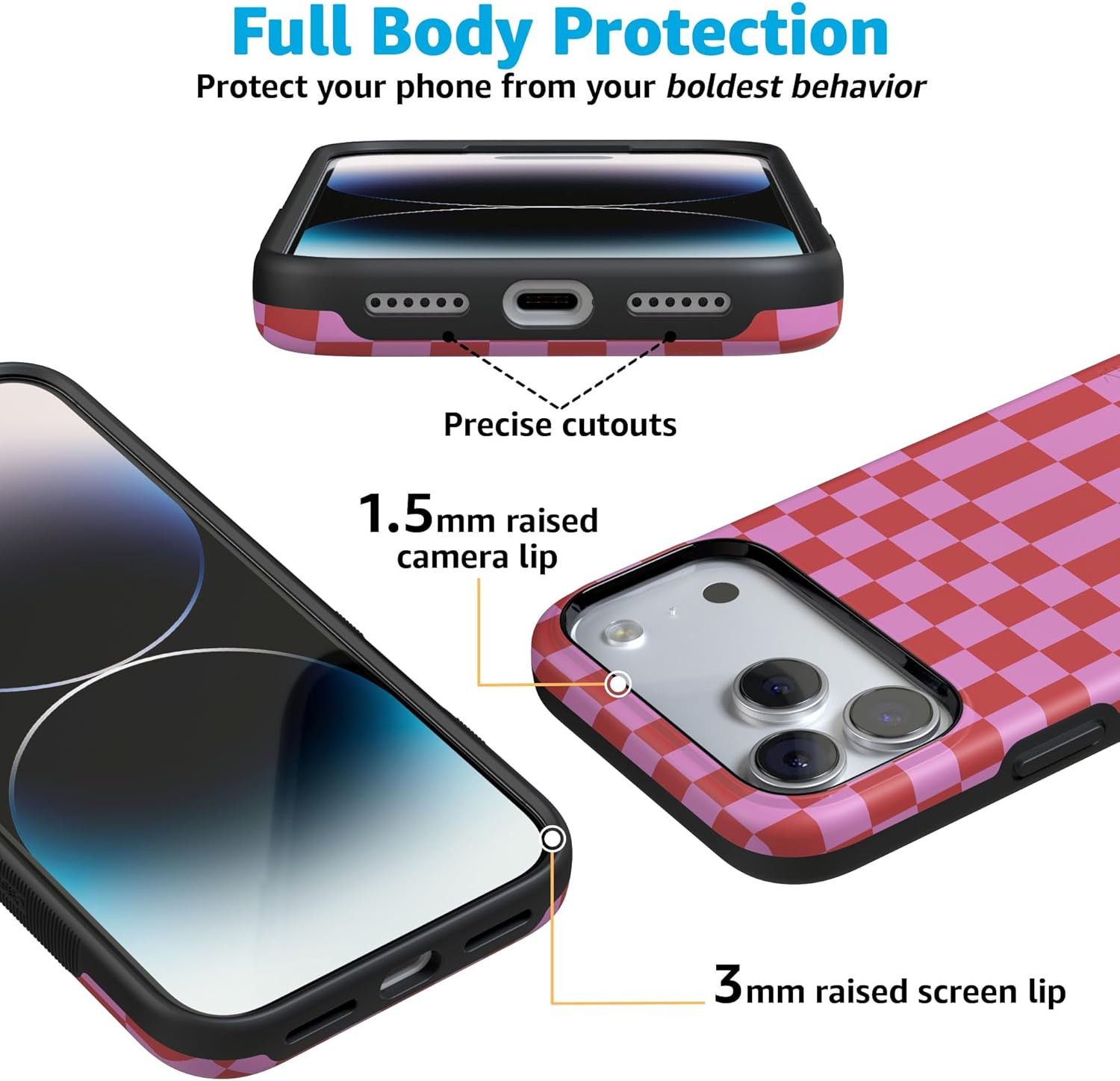 Casely iPhone 17 Pro Max Case | Vibe Check | Pink Checkerboard | Compatible with MagSafe | Bold Protective Design