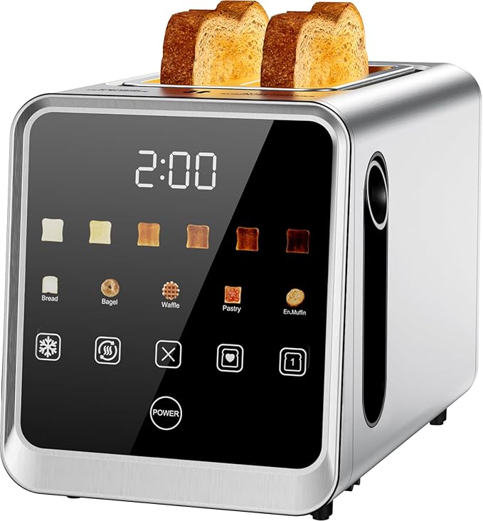 Tostadora de 2 rebanadas con pantalla táctil digital inteligente y memoria de 1 toque, ranuras extra anchas de acero inoxidable de 1.5 pulgadas para bagels y pan artesanal | 900 W para un tostado