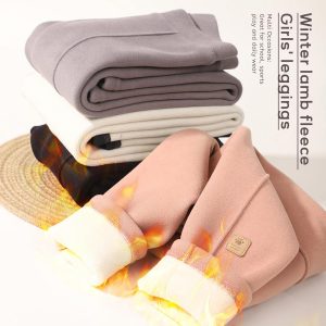 4 Pack Girls Fleece Lined Leggings Kids Winter Warm Pants Girls Thick Basic Solid Full Length Pants
