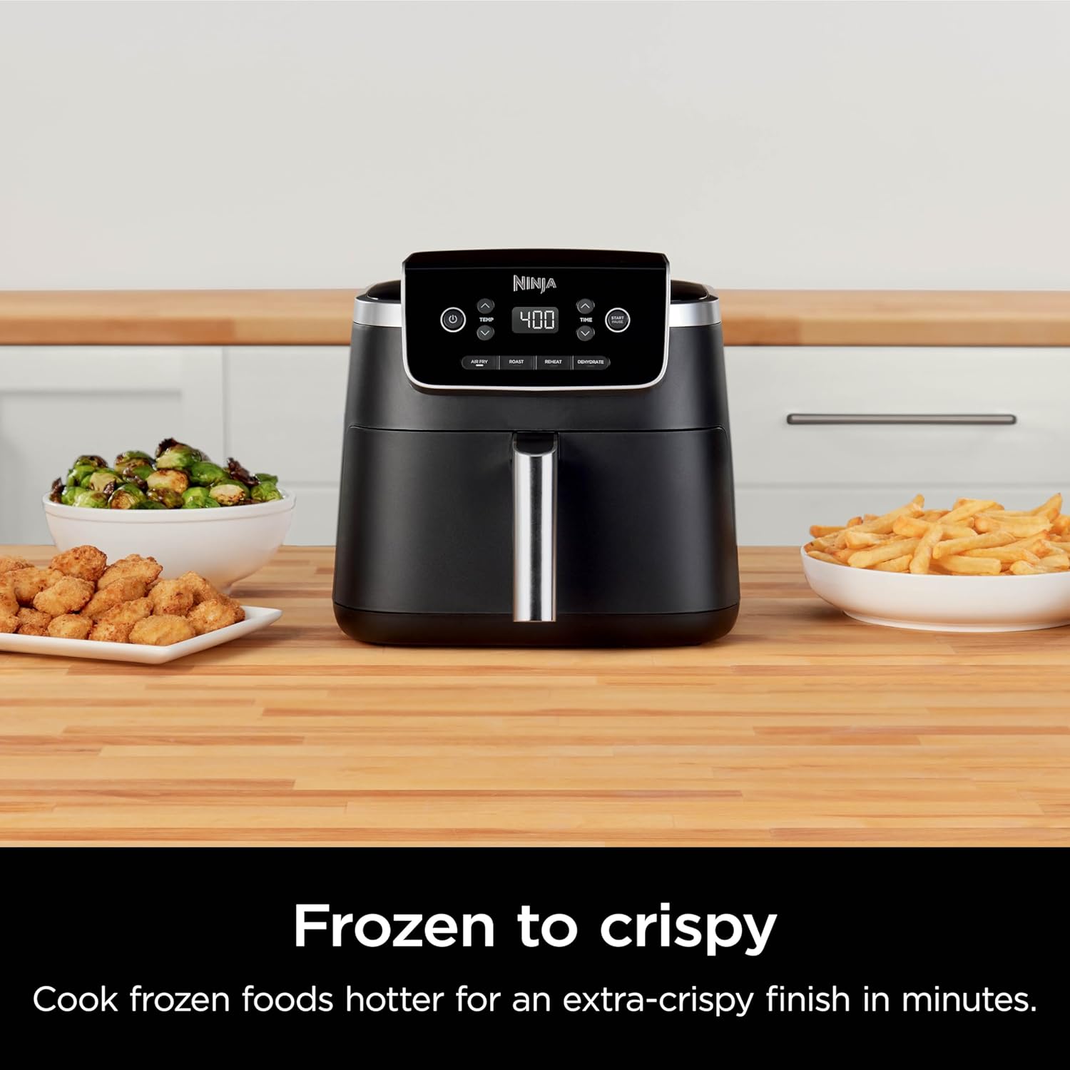 Ninja Freidora de aire | Freidora de aire profesional 4 en 1, asar, recalentar, deshidratar | Capacidad de 5 cuartos de galón para hasta 4 libras de papas fritas | Temperatura máxima de 400 F | Cesta antiadherente y plato para verduras | 120 V | Gris | AF141