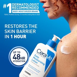 CeraVe Daily Moisturizing Lotion for Dry Skin, Body Lotion & Face Moisturizer with Hyaluronic Acid and Ceramides, Daily Moisturizer, Fragrance Free, Oil-Free, 19 Ounce