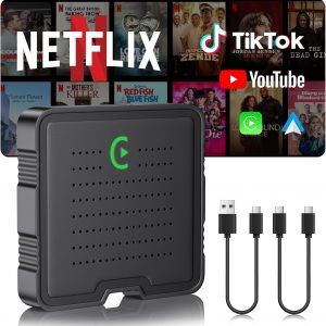 Adaptador CarPlay inalámbrico 2 en 1 para transmisión de Netflix/YouTube/TikTok/TF Card, caja de IA de video mágico 2025 y dongle automático Android, Plug & Play, compatible con iPhone 8+/iOS10+