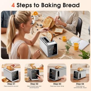 Tostadora de 2 rebanadas con pantalla táctil digital inteligente y memoria de 1 toque, ranuras extra anchas de acero inoxidable de 1.5 pulgadas para bagels y pan artesanal | 900 W para un tostado