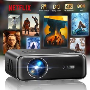[Built-in Official Apps/4K Support] Smart Outdoor Projector with WiFi and Bluetooth, 800ANSI Movie Projector, DoIby Audio with Dual Speaker, Auto Focus w/ YouTube&PrimeVideo Proyector, Upgrad P62 Pro