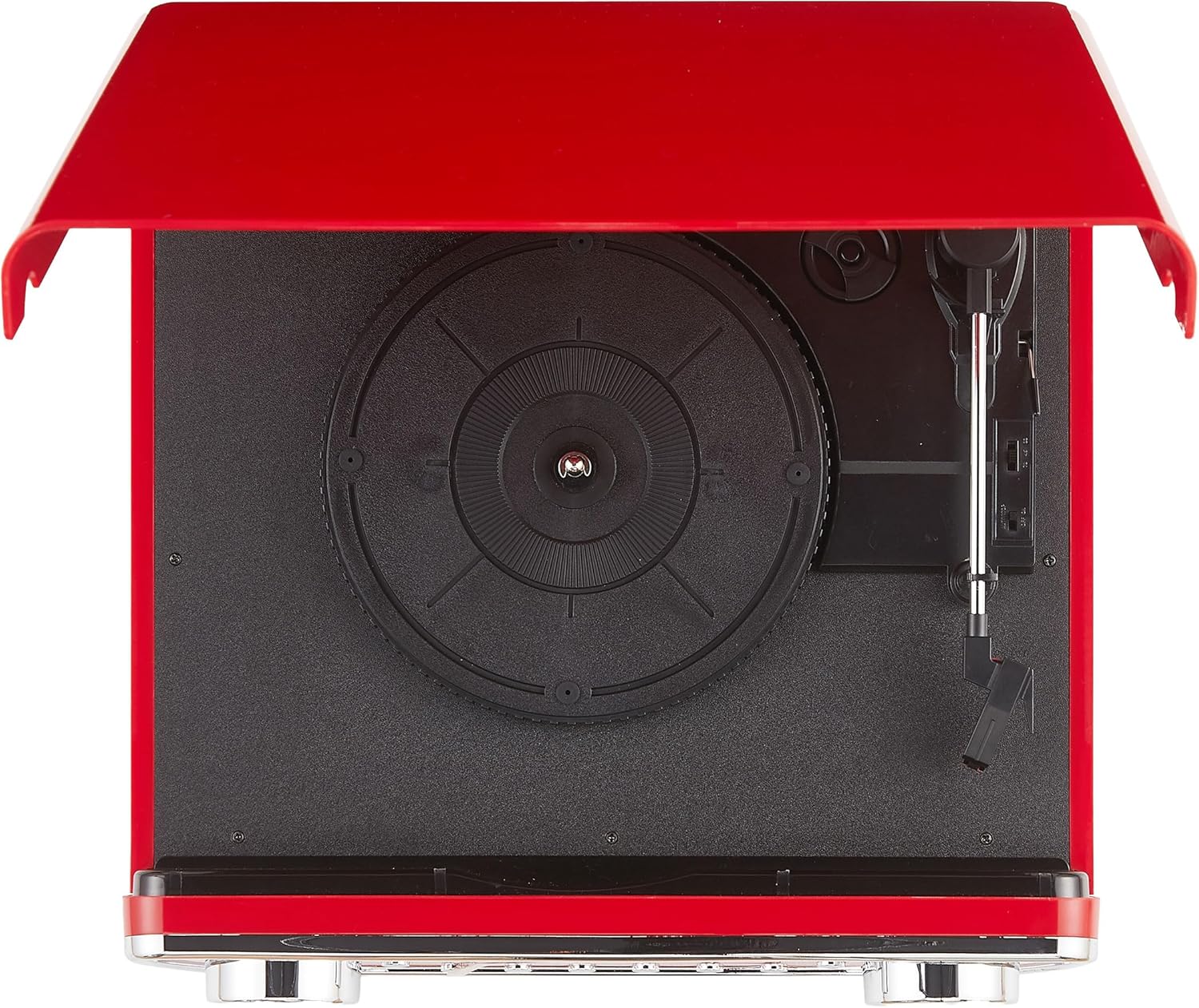 Crosley CR6047A-RE Powel - Reproductor de discos de vinilo Bluetooth 7 en 1 con radio AM/FM, reproductor de CD y entrada auxiliar, rojo