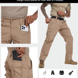 Rapoo Ripstop Water Resistant Cargo Tactical Pants for Men EDC Hiking Work Military Army Pants with 9 Pockets