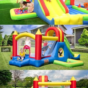 HuaKastro Large Bounce House for Big Kids – Inflatable Playground with Tall Slide, Climbing Wall, Water Pool, Bouncy Ball Pit, Tunnel, Ring Toss Cones, Perfect for Backyard Party Family Gatherings