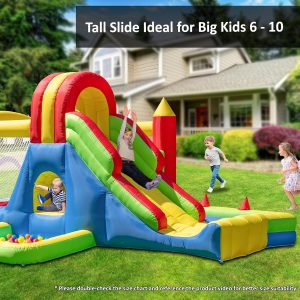 HuaKastro Large Bounce House for Big Kids – Inflatable Playground with Tall Slide, Climbing Wall, Water Pool, Bouncy Ball Pit, Tunnel, Ring Toss Cones, Perfect for Backyard Party Family Gatherings