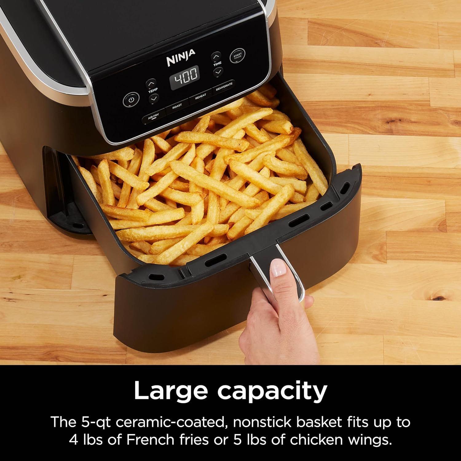 Ninja Freidora de aire | Freidora de aire profesional 4 en 1, asar, recalentar, deshidratar | Capacidad de 5 cuartos de galón para hasta 4 libras de papas fritas | Temperatura máxima de 400 F | Cesta antiadherente y plato para verduras | 120 V | Gris | AF141