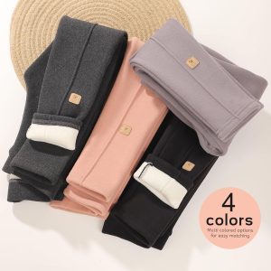 4 Pack Girls Fleece Lined Leggings Kids Winter Warm Pants Girls Thick Basic Solid Full Length Pants