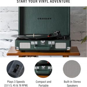 Crosley CR8005F-EM Cruiser Plus Vintage 3-Speed Bluetooth in/Out Suitcase Vinyl Record Player Turntable, Dark Emerald