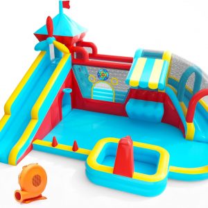Casa inflable de rebote con tobogán, castillo de rebote grande 10 en 1 con soplador, salto, baloncesto, lanzamiento, juego de pelota, pared de escalada, castillo animoso para patio trasero familiar