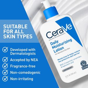 CeraVe Daily Moisturizing Lotion for Dry Skin, Body Lotion & Face Moisturizer with Hyaluronic Acid and Ceramides, Daily Moisturizer, Fragrance Free, Oil-Free, 19 Ounce